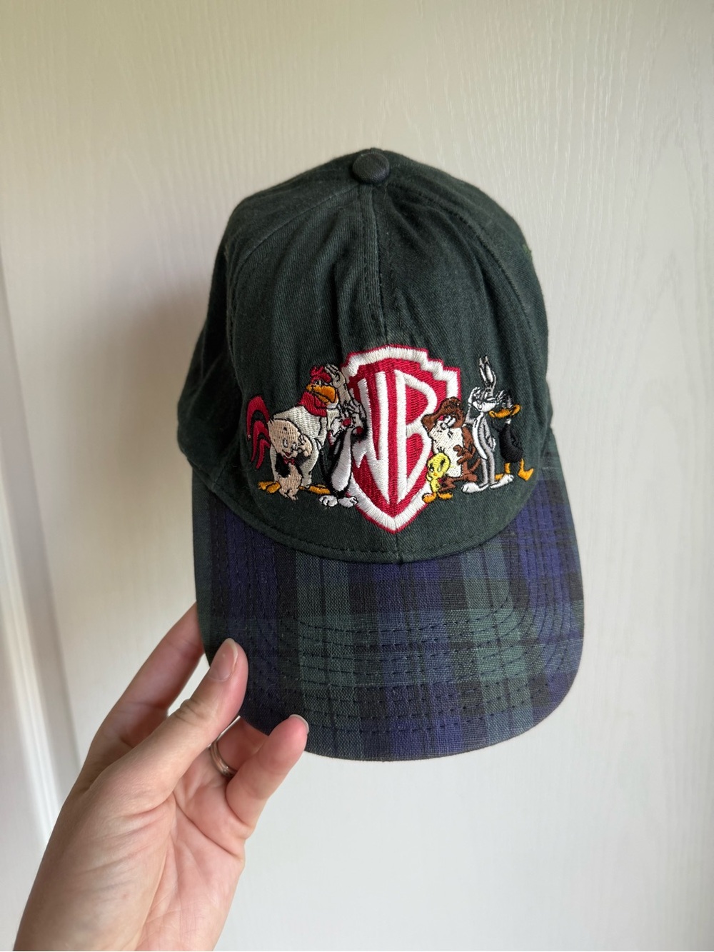 90s Warner Bros. Dark Green & Navy Plaid Looney Tunes Cap
